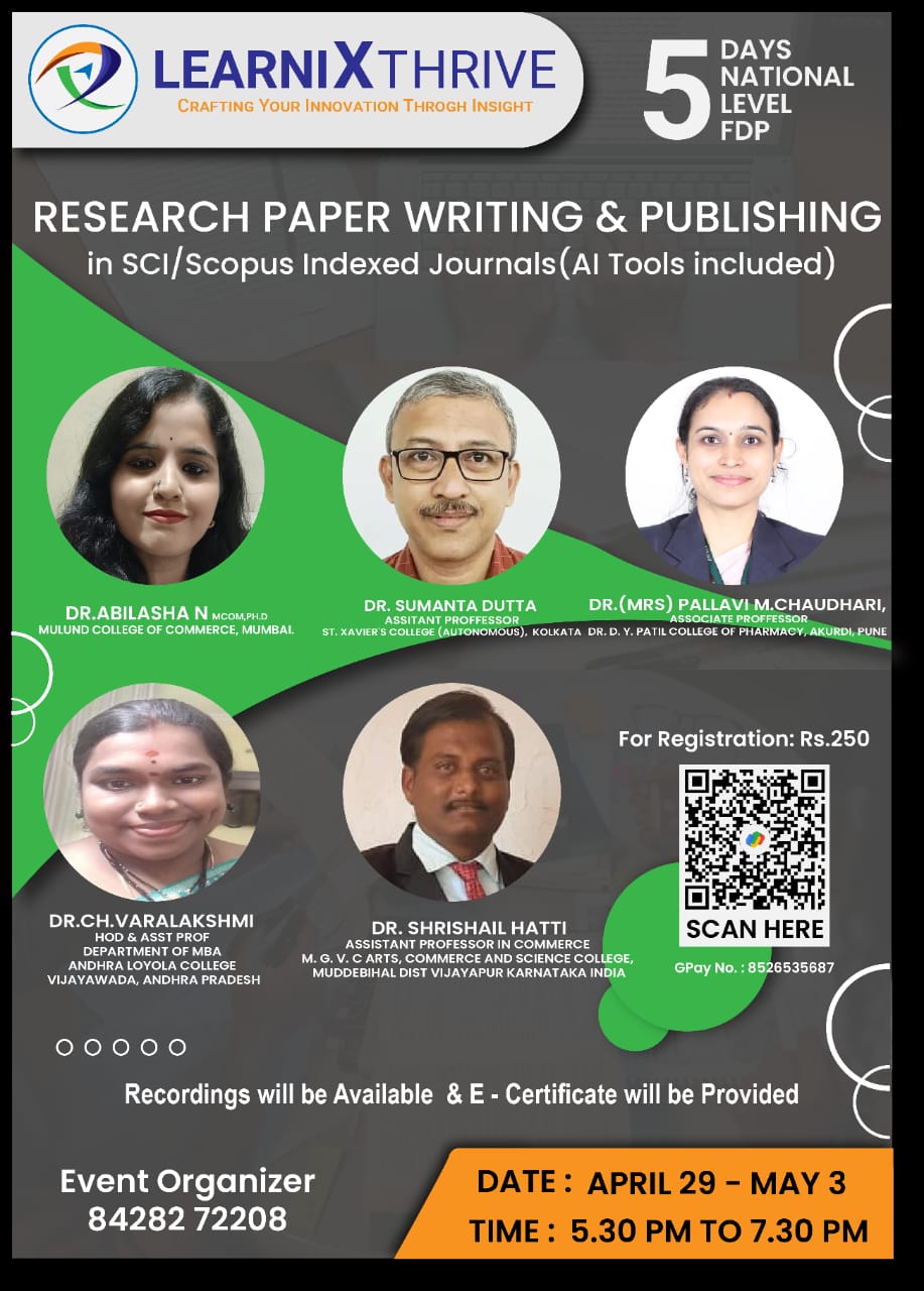 Five Days National Level FDP on Research Paper Writing and Publishing in SCI/Scopus Indexed Journals
